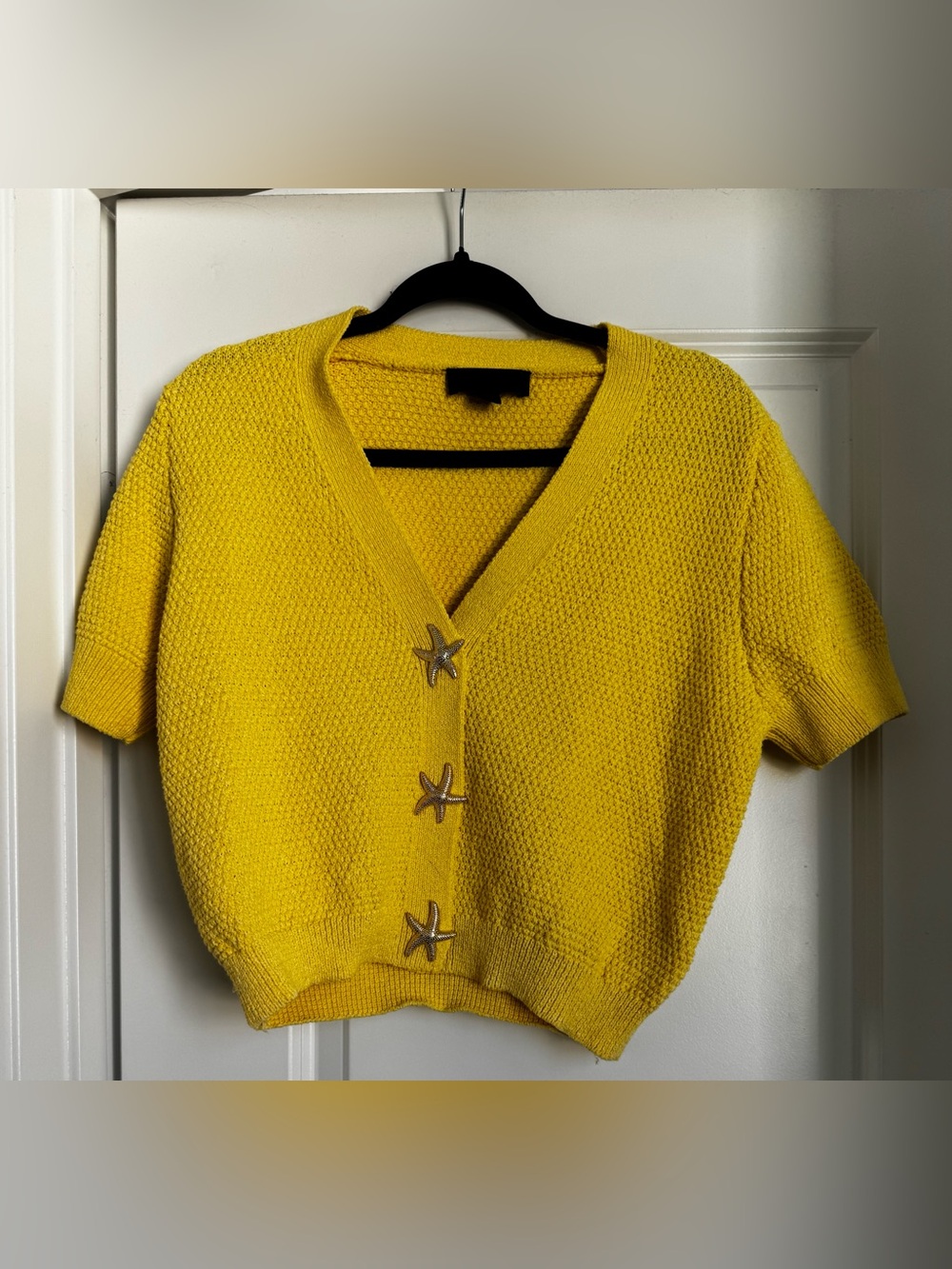 Zara Star Fish Button Cardigan Knit Sweater Women’s Medium Coastal Yellow Beach